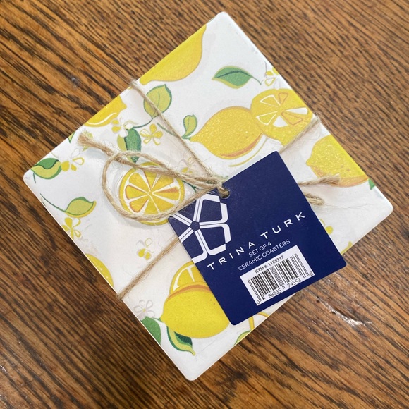 Farmhouse Lemon Coasters Set Of 4, Lemons & Leaves Ceramic Square Coasters - Picture 1 of 13